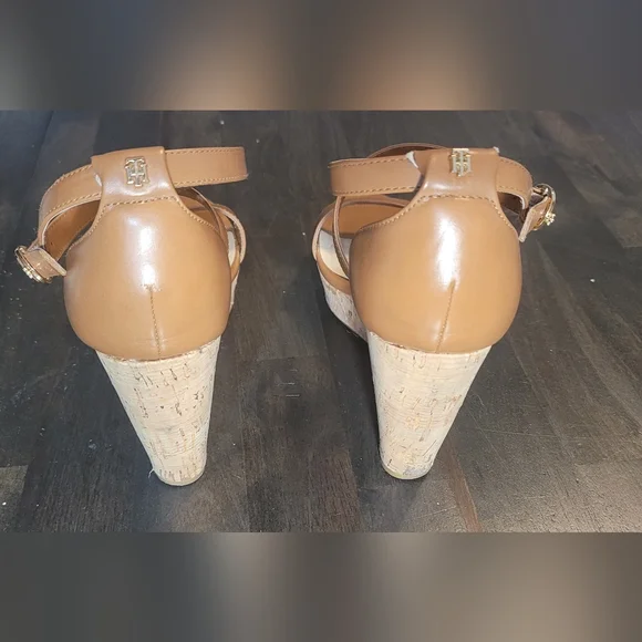 Tommy Hilfiger Brown Wedge Sandals With Cork Platform - Picture 3 of 14